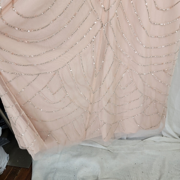 Adrianna Papell Womens size 4 Art Deco Blouson Halter Beaded Blush Pink Dress - Picture 6 of 8